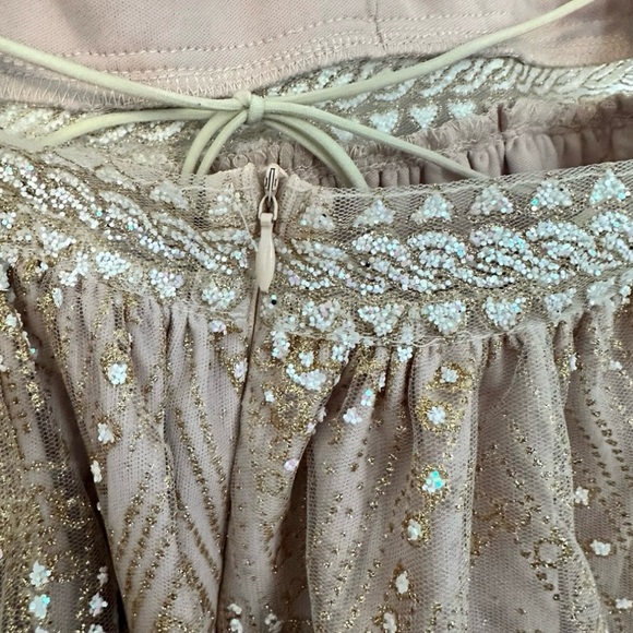 Hello Molly Roaming Free Dress Small Champagne Glitter Lace Up Back Party Mini - Picture 12 of 14